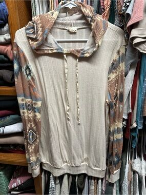 Women’s Cream Aztec Sleeve Pullover Hoodie